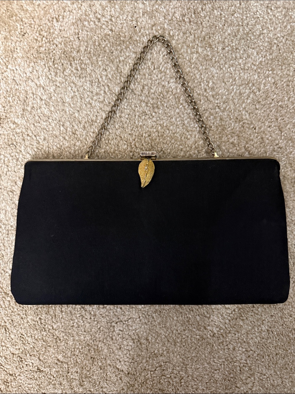Black Evening Wristlet Clutch with Gold Leaf Accent
